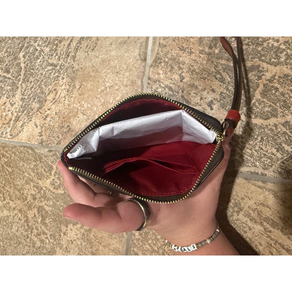 Coach Corner Zip‎ Wristlet Signature Canvas Brown Red Varsity Stripe 58035 NWT - Picture 4 of 4
